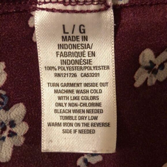 Aeropostale L Burgundy White Gray Blue Floral Baby Doll Long Bell Sleeve Blouse - Picture 16 of 16
